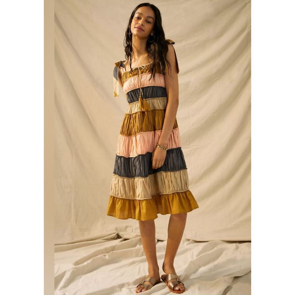 Anthropologie Let Me Be Letizia Colorblocked Mini Dress Boho Cottage Size 4